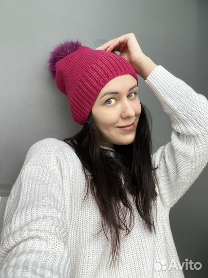 Шапка с помпоном меринос