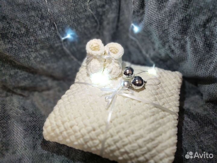 Детский плед+пинетки из ализе пуффи файн, подарок