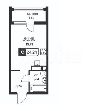 Квартира-студия, 24,2 м², 13/20 эт.