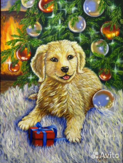 Картина 'Желанная игрушка (щенок)', масло, холст