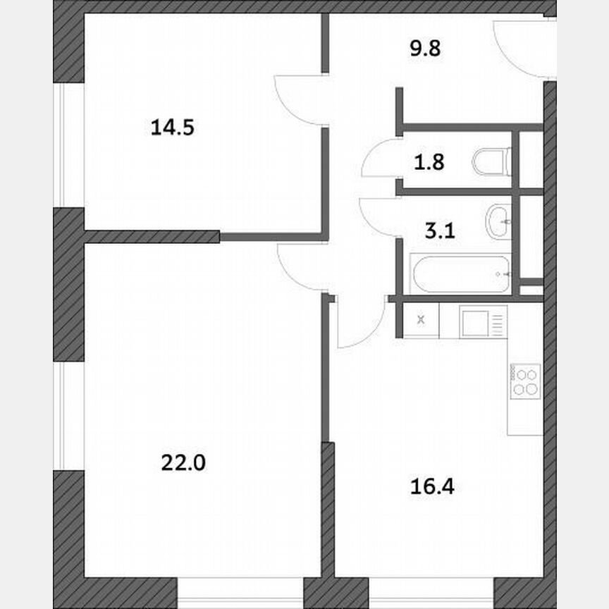 2-к. квартира, 67,6 м², 8/19 эт.