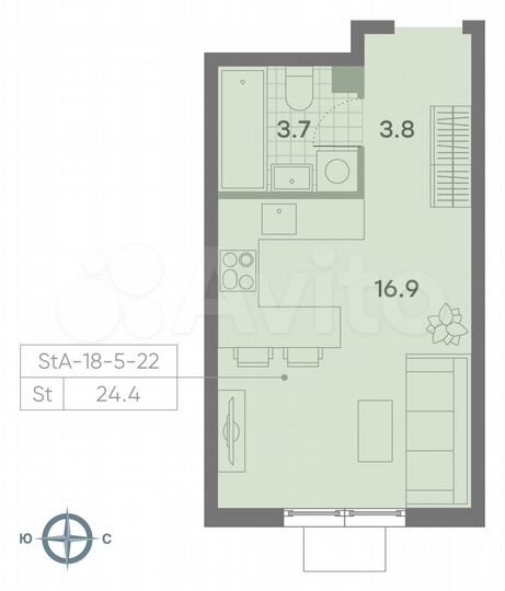 Квартира-студия, 24,4 м², 18/23 эт.