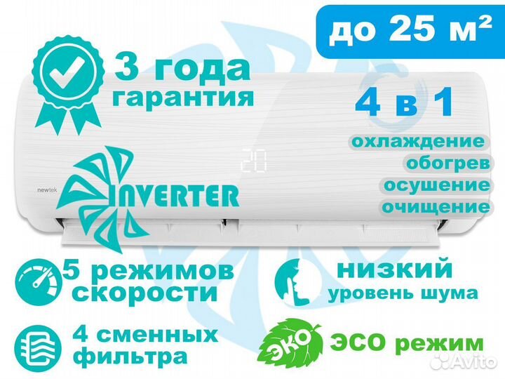 Сплит-система 9 новая инвертор Newtek NT-65N09