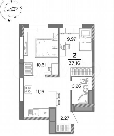2-к. квартира, 37,2 м², 13/25 эт.