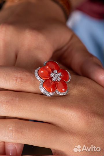 Кольцо Gianni Lazzaro Diamonds & Coral White Gold