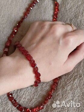 Комплект украшений рубиновое стекло гранат колье