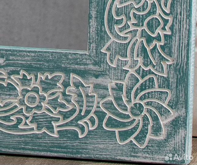 Зеркало в раме из массива 62х142 см бирюзовое