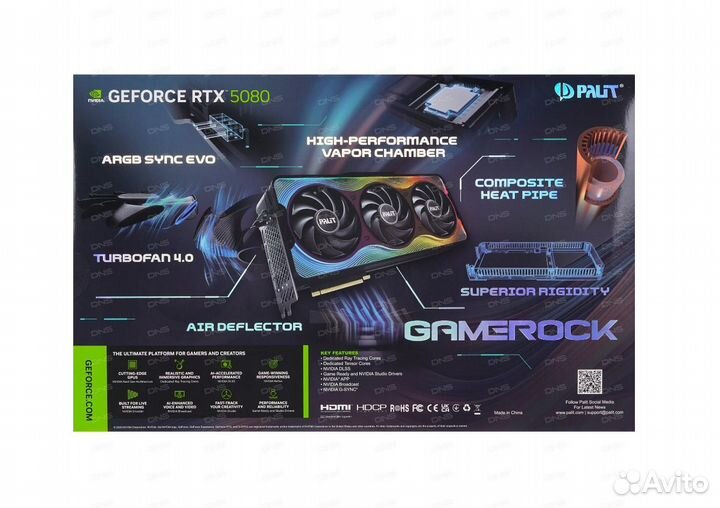 Palit RTX 5080 16gb GameRock OC Новая гарантия Днс