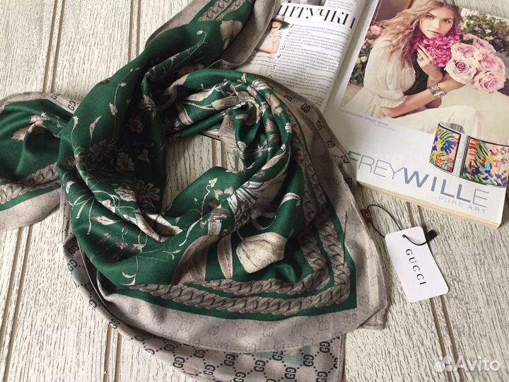 Двусторонний теплый платок Gucci. 4 цв