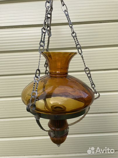 Люстра керосинка СССР, винтаж желтое стекло