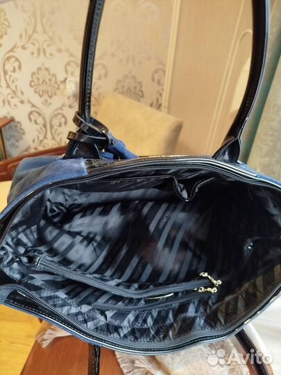 Сумка натуральная кожа, замша, лак синяя