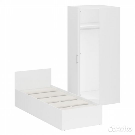 Кровать белая односпальная 800 с угловым шкафом Стандарт, цвет белый, спальное место 800х2000 мм., б