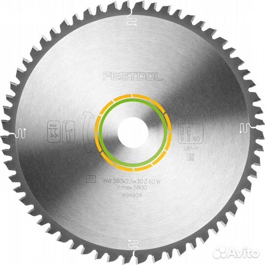 Festool 494604 Пильный диск 260x2,5x30 W60