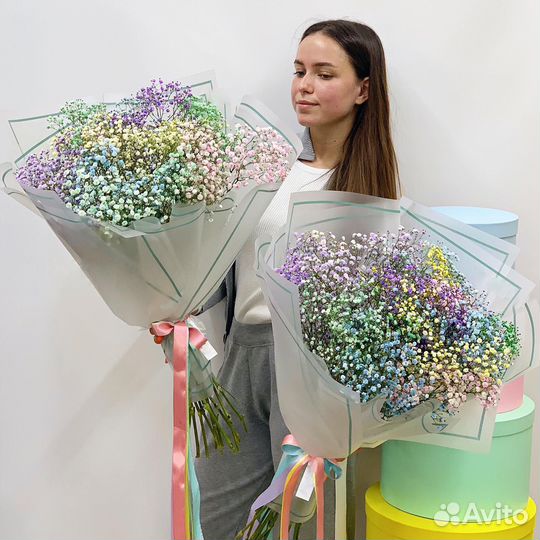Радужная Гипсофила в Букетах. Доставка/Самовывоз