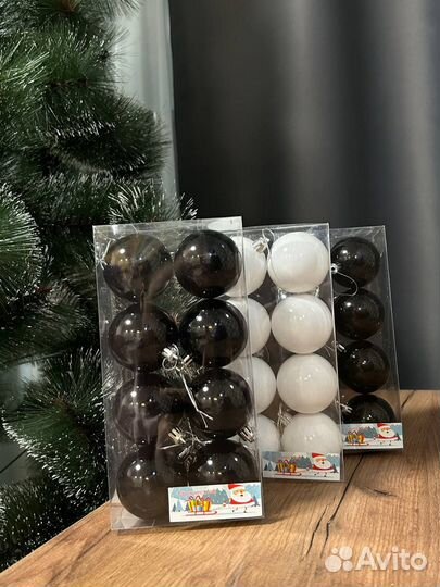 Пластиковые елочные шары на елку черные и белые