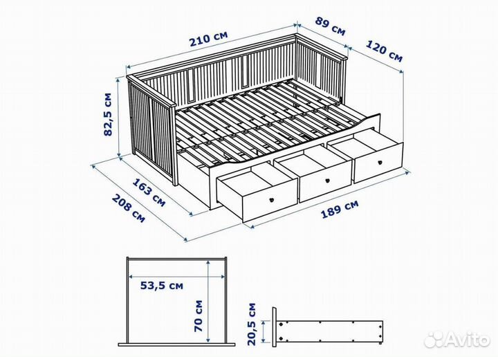 Кровать-тахта белая дерево 80x200 кантри хемнэс