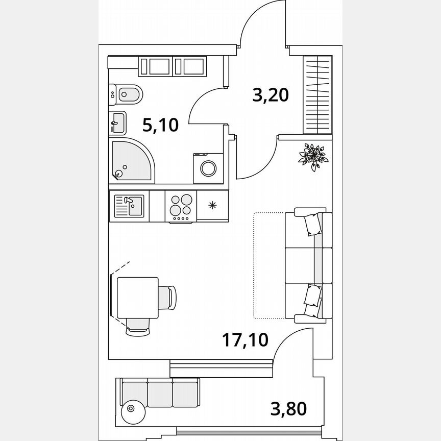 Квартира-студия, 33,2 м², 12/13 эт.