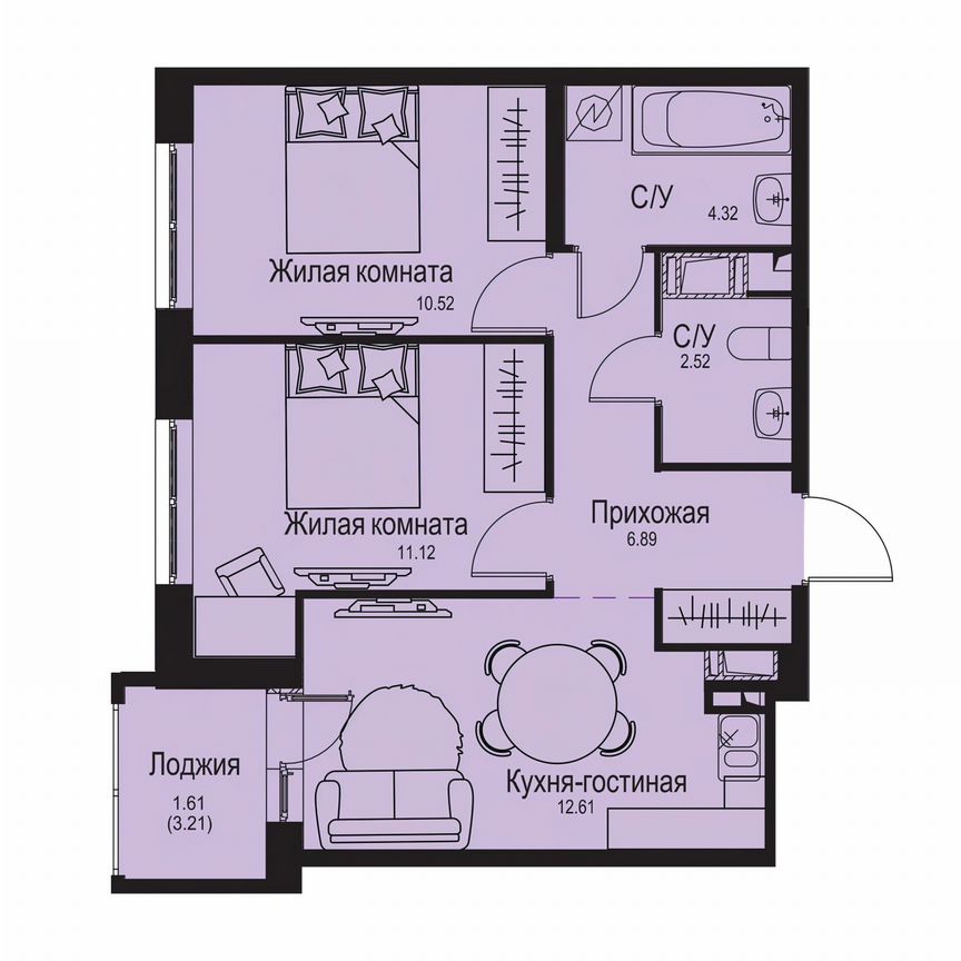 2-к. квартира, 49,6 м², 4/9 эт.