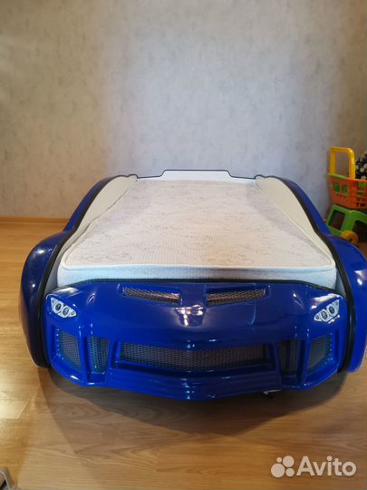 Детская кровать машинка с матрасом и подсветкой