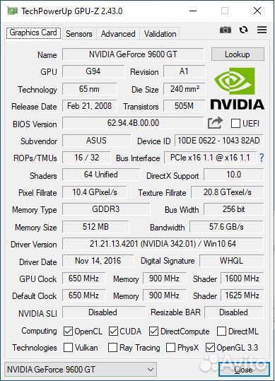 Видеокарты GeForce 512MB/1024MB проверка