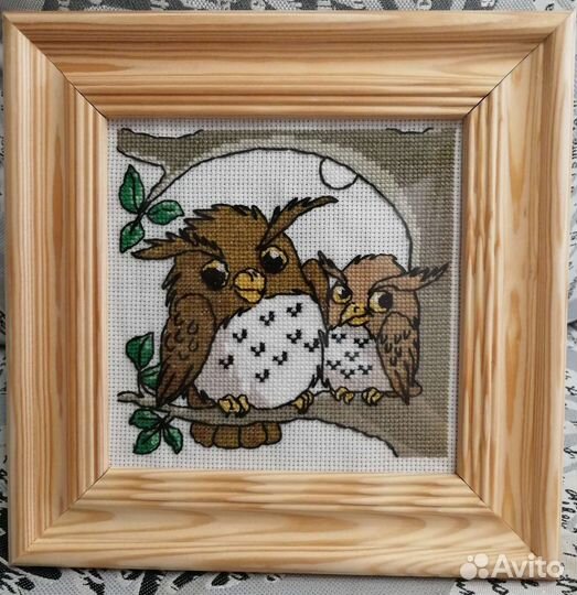 Картина вышитая крестиком Совушки