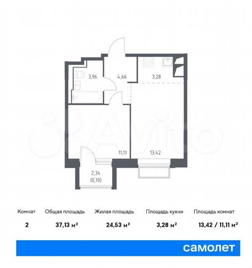2-к. квартира, 37,1 м², 4/25 эт.