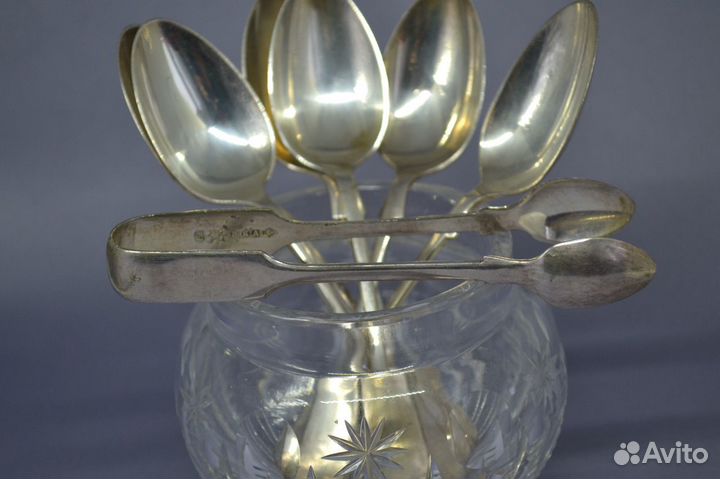 Антикварные чайные ложки с щипчиками. 1880-е гг