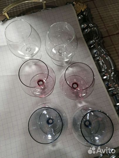 Рюмки для коньяка Чехословакия 6 шт. Цветное стекл