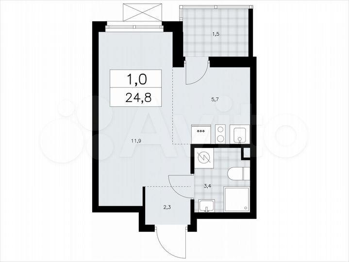 Квартира-студия, 24,8 м², 2/11 эт.