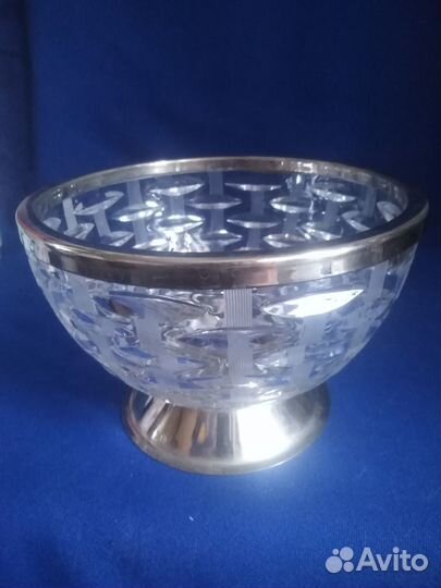 Салатник хрустальный с металлическим ободком СССР