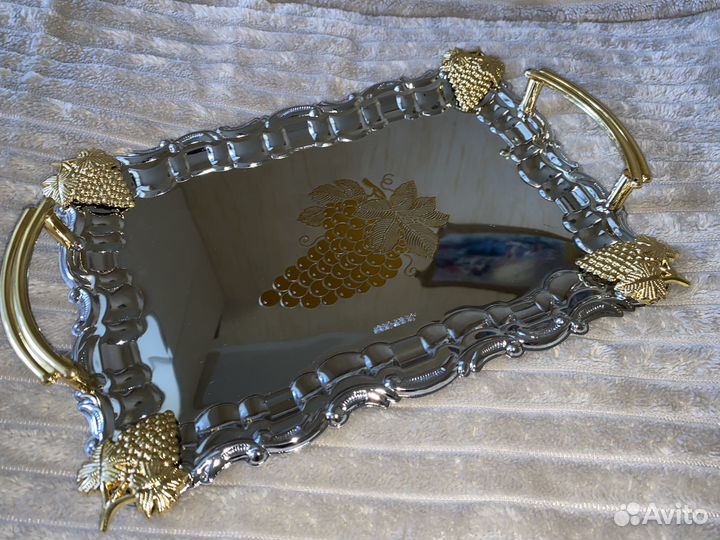 Поднос сервировочный серебро-золото