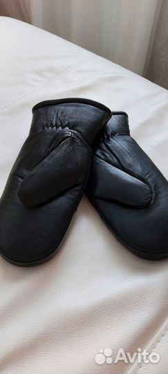 Мужские варежки из натуральной кожи с цигейкой