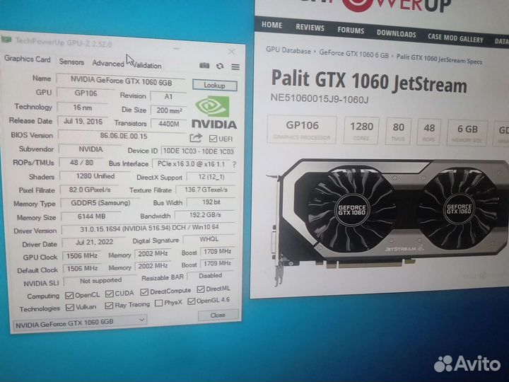 Видеокарта gtx 1060 6gb Palit Jetstream