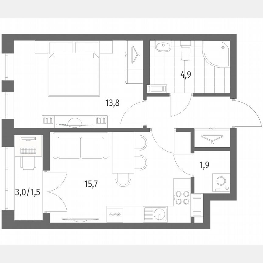 1-к. квартира, 41,7 м², 7/8 эт.