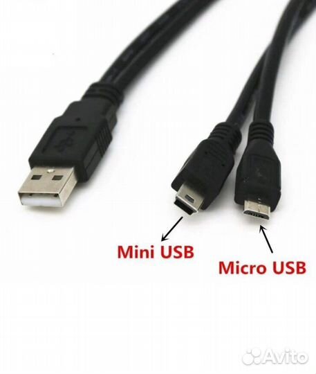 Кабель USB - mini/micro- USB. Новый. Чёрный