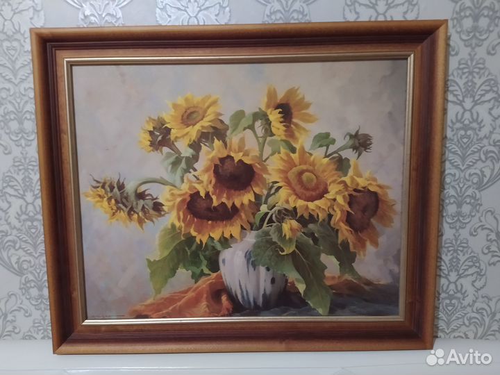 Картина подсолнухи в рамке