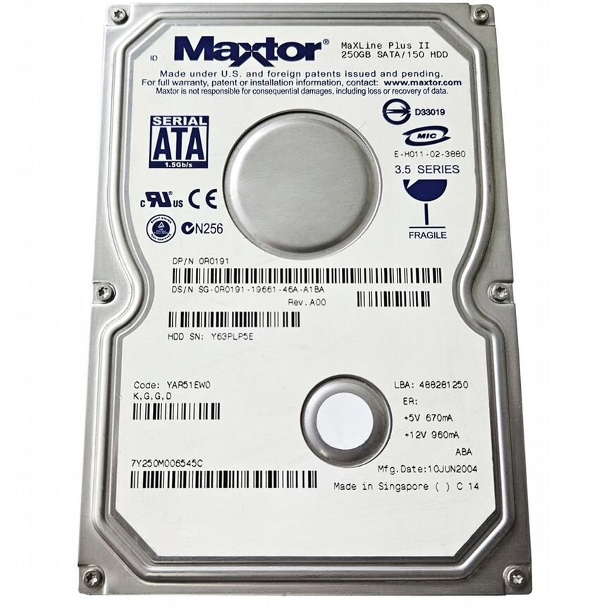[7Y250M0] Жесткий Диск Maxtor 250gb Sata3,5" Hdd 7y250m0