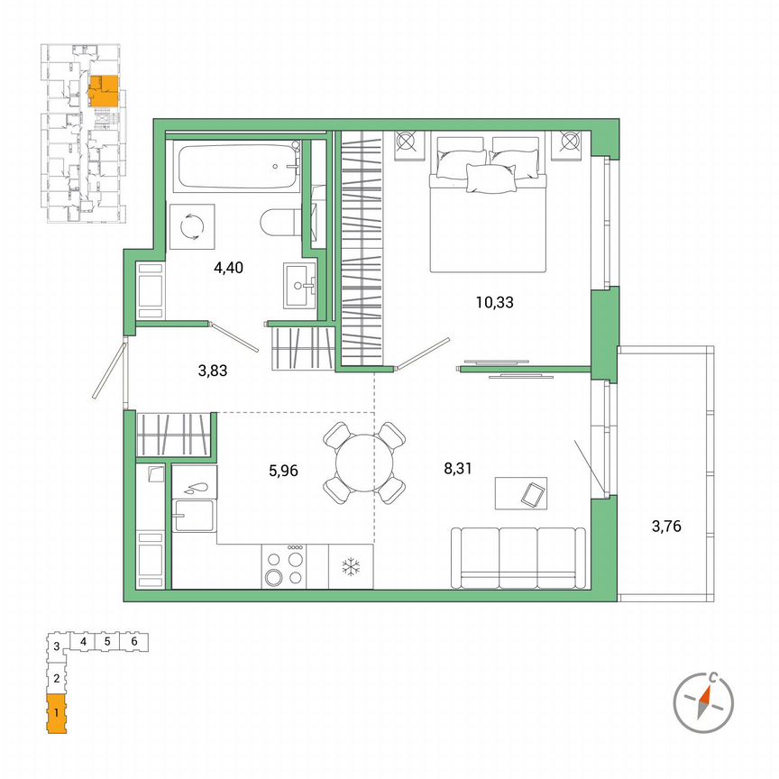 1-к. квартира, 34 м², 4/7 эт.