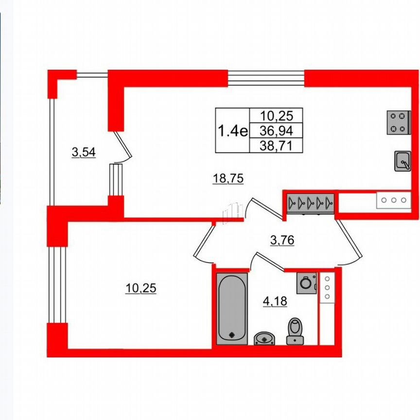 1-к. квартира, 36,9 м², 6/14 эт.