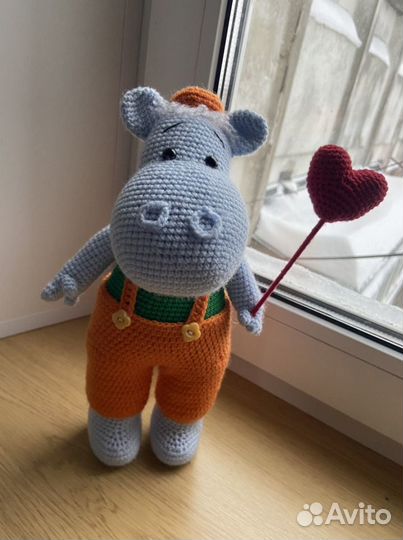 Игрушка ручной работы бегемотик Тоша