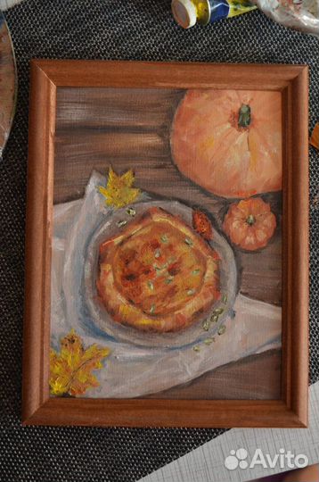Картина маслом натюрморт с тыквой (без рамы)