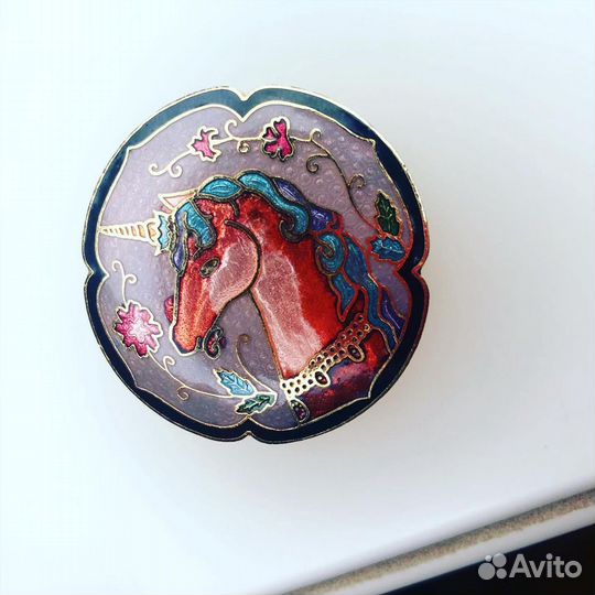 Брошь-зажим Единорог для платка, шарфа. Винтаж,США