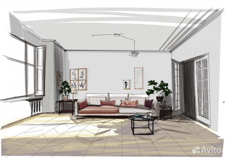 Интерьерные скетчи на заказ