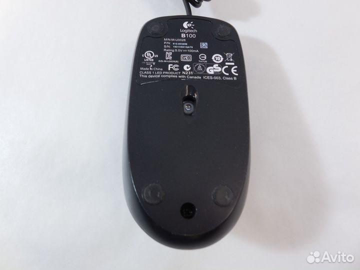 Мышь проводная Logitech B100, черная. Гарантия