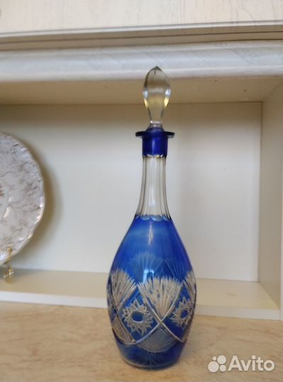 Графин Штоф Хрусталь кобальт синий СССР, целый