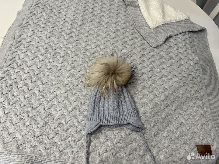 Плед теплый и шапочка на выписку, для прогулок