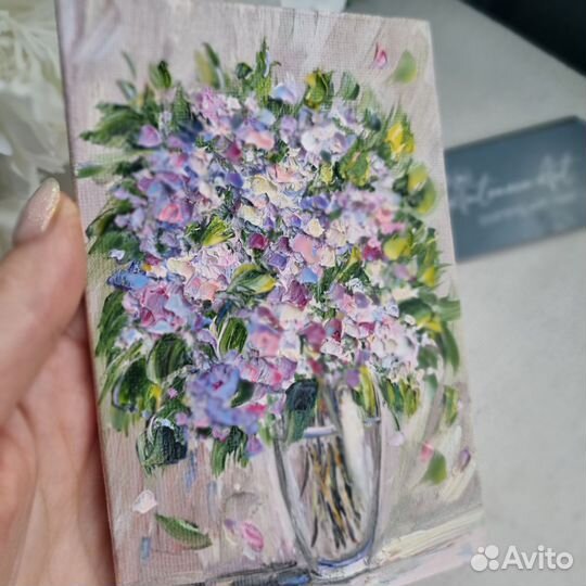 Картина маслом цветы сирень в вазе натюрморт