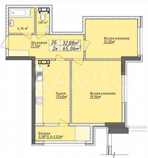 2-к. квартира, 65,1 м², 12/12 эт.