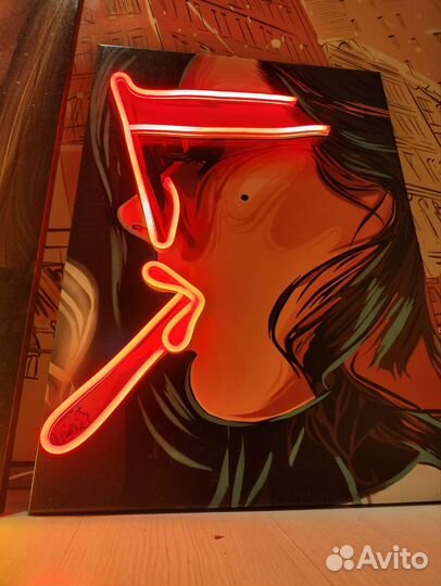 Картина вывеска с неоном 70-50см