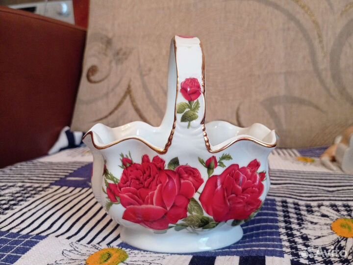 Ваза конфетница фарфор VaBene, креманка с ложкой